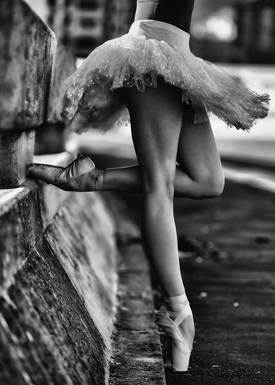  - Black and white photo art of a ballet dancer in a short tutu.