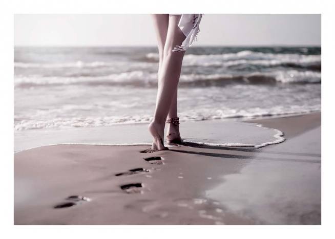  - Modern photo art with footprints on a sandy beach.