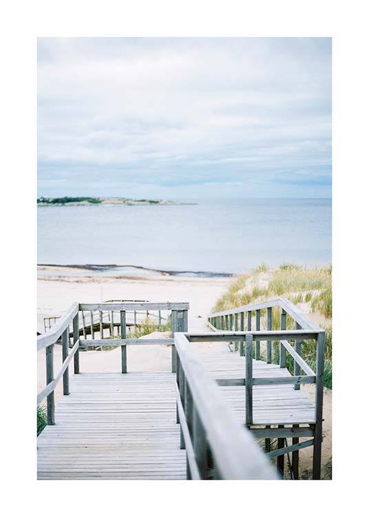  - Beautiful nature poster with stairs leading out onto a white sandy beach.