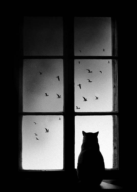 Cat In Window Poster / Black & white at Desenio AB (2675)