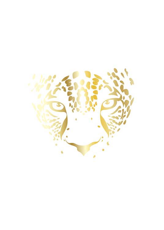  – Illustration with a leopard face in gold on a white background