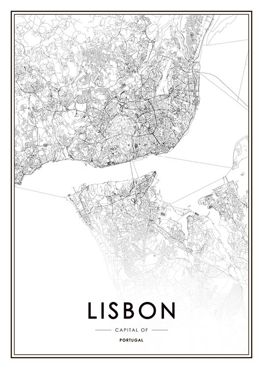 Lisbon Map Poster / Black & white at Desenio AB (3354)