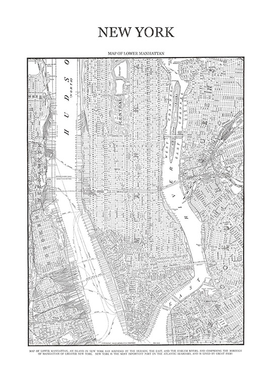 Map Of Manhattan, Poster / Black & white at Desenio AB (7419)