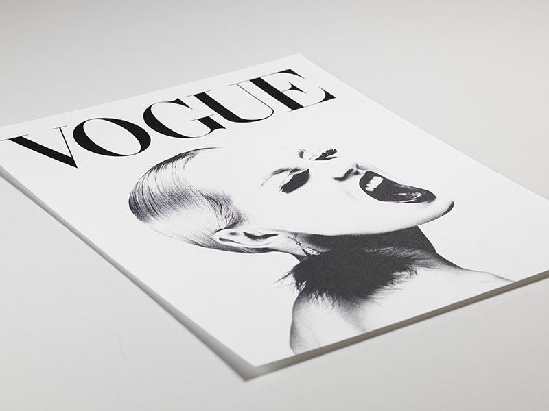 Black and white Vogue print with a woman. Fashion print