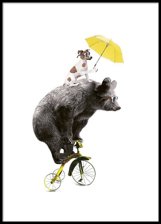 marble design poster biking Print with with  Stylish Poster bear  prints animals