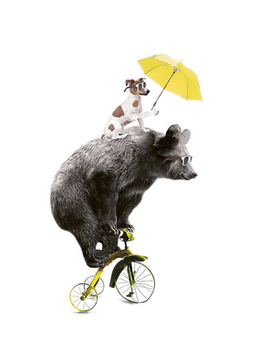 Bear On Yellow Bike, Poster / Kids wall art at Desenio AB (7830)