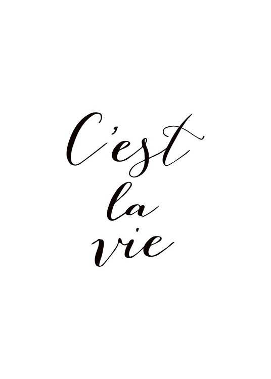 Typography poster with French quote, black and white