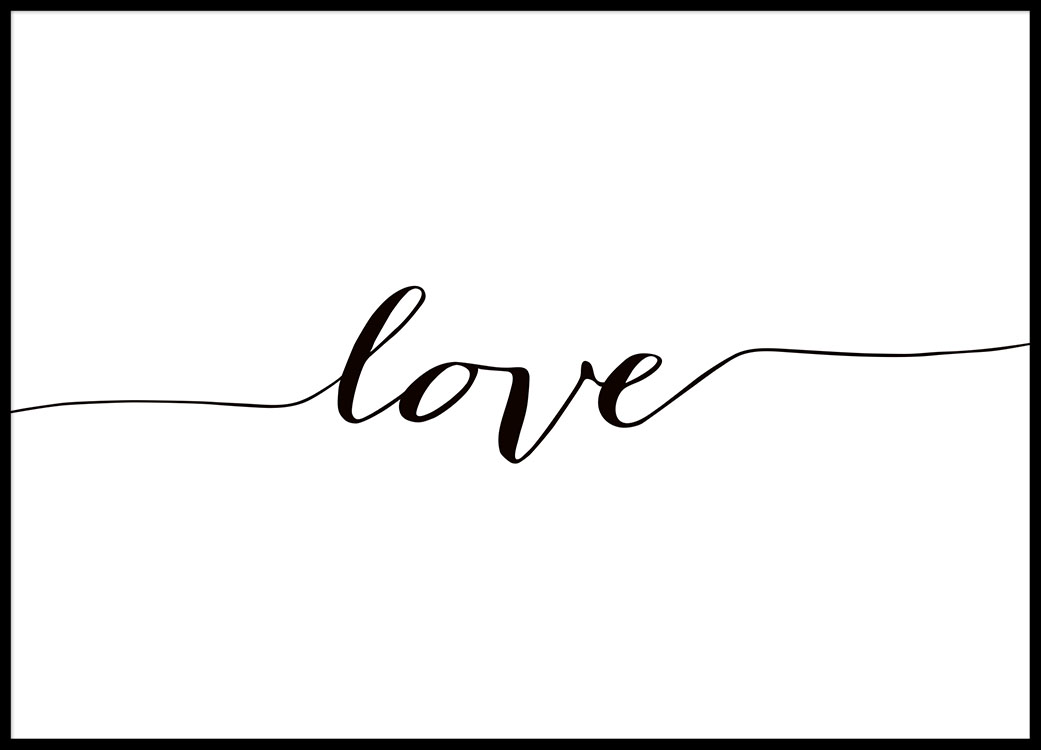 online font handwriting white poster Love black with and text Print cursive, in