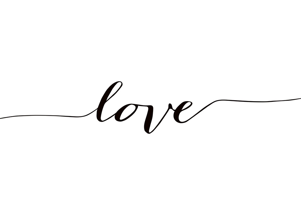 text calligraphy love text with poster cursive, and black white Love Print in