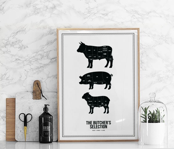 Print with different cuts, Butchers selection prints for kitchen desenio.co.uk