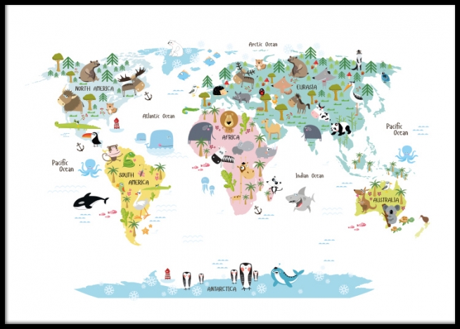 Kids poster with world map with animals. nice posters and prints ...
