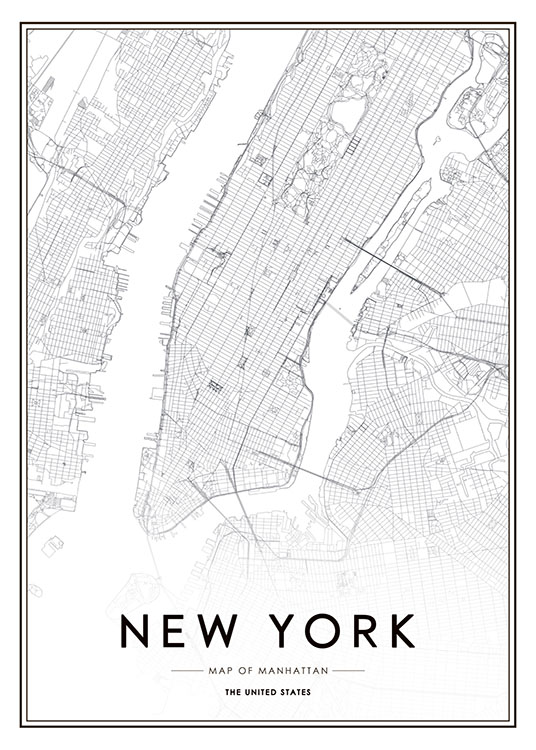 New York Map Poster / Black & white at Desenio AB (8128)