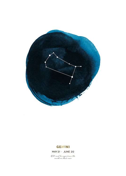  – Zodiac sign print with the Gemini sign on a blue circle with text at the bottom