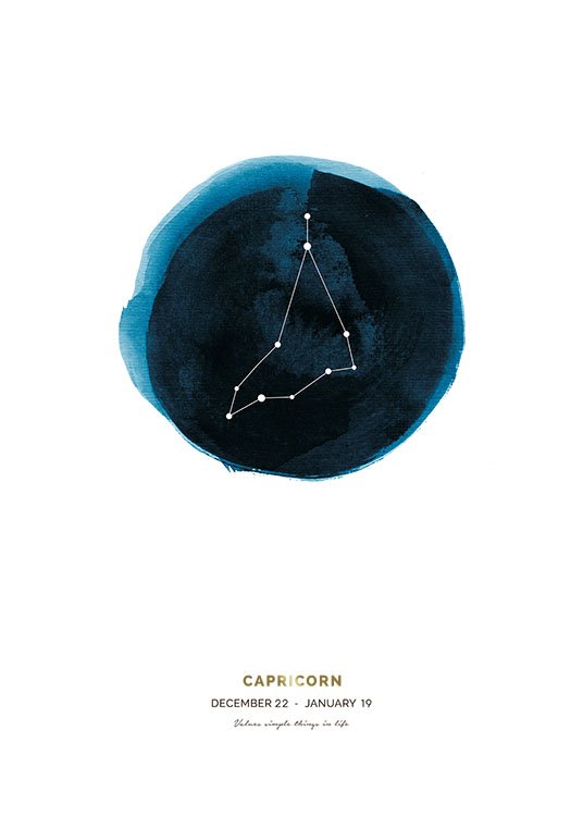  – Zodiac sign print with the Capricorn sign on a circle in blue with text at the bottom
