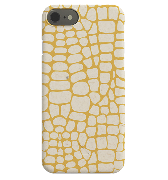  – Beige and orange iPhone case with small, beige shapes on an orange background