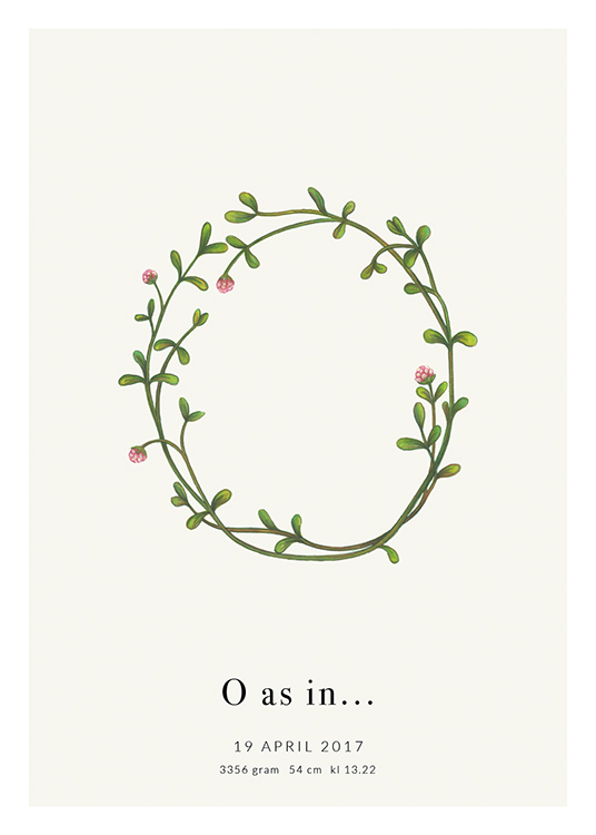  – The letter O formed by green leaves, with text at the bottom