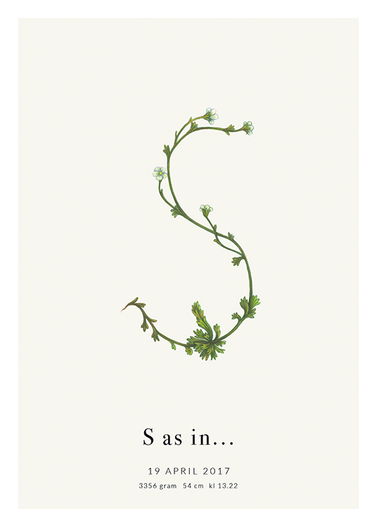  – The letter S shaped by a plant, with text underneath it