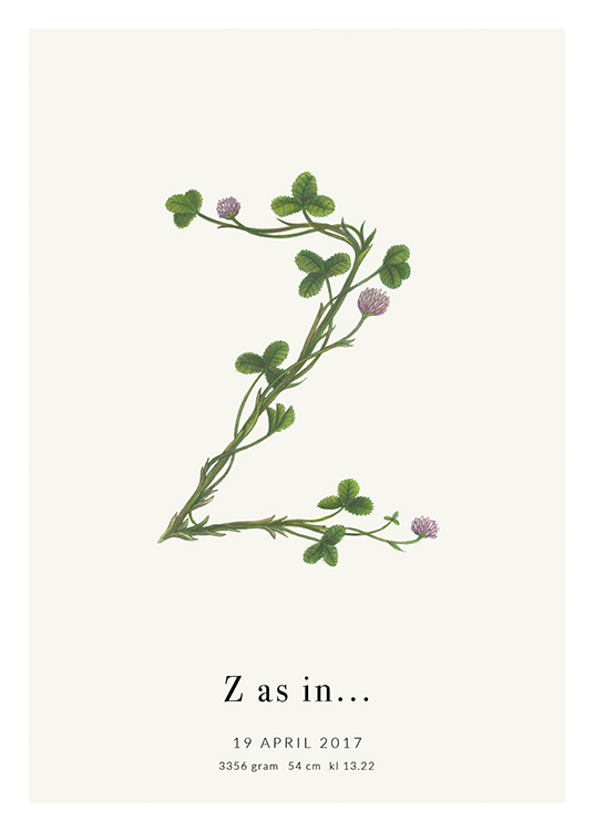  – The letter Z shaped by a plant, with text at the bottom