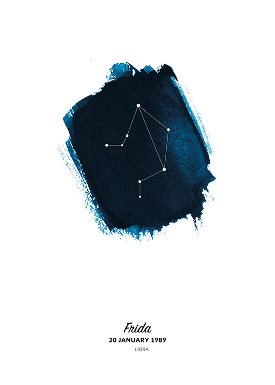  – Illustration of the Libra sign in a circle painted in blue watercolour