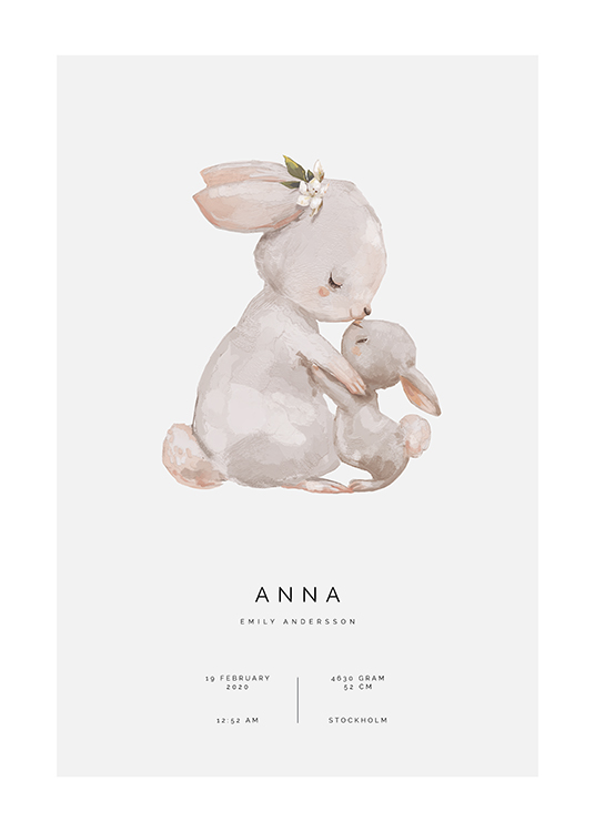  – Illustration of a bunny mother hugging her little baby bunny