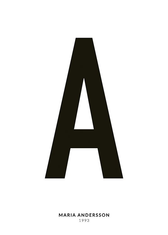 – A minimalistic text poster with the Letter A and smaller text underneath on a white background