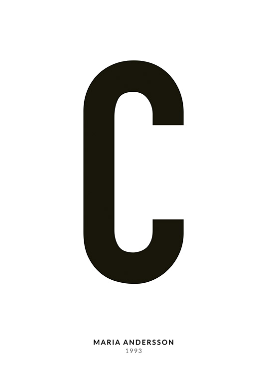 – A minimalistic text poster with the Letter C and smaller text underneath on a white background