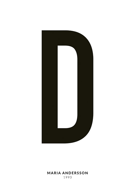 – A minimalistic text poster with the Letter D and smaller text underneath on a white background