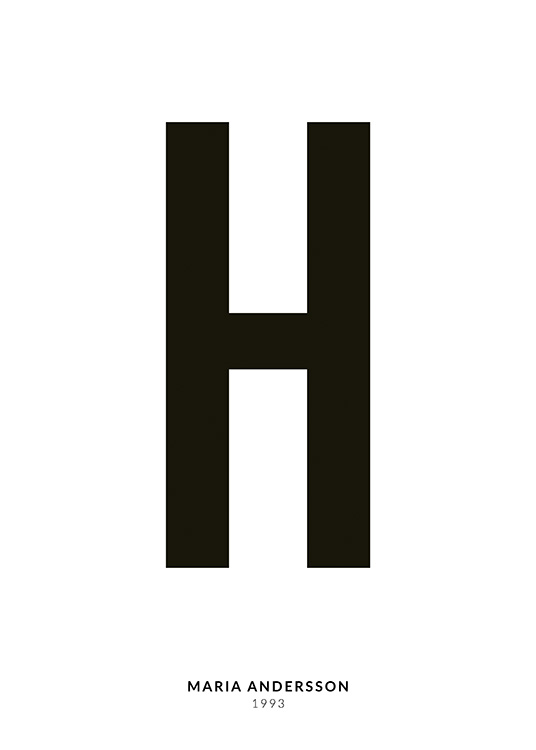 – A minimalistic text poster with the Letter H and smaller text underneath on a white background