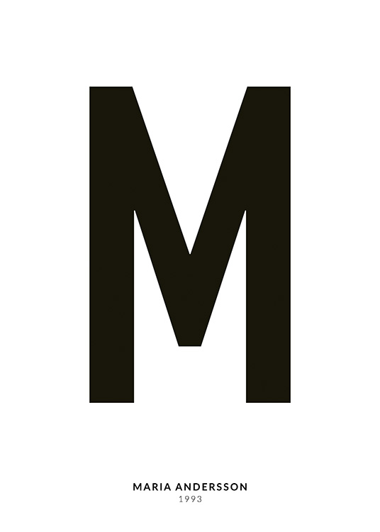 – A minimalistic text poster with the Letter M and smaller text underneath on a white background