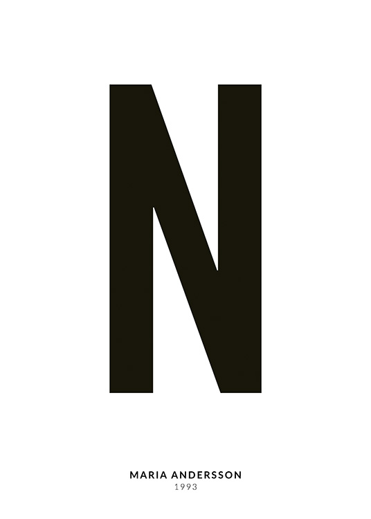 – A minimalistic text poster with the Letter N and smaller text underneath on a white background