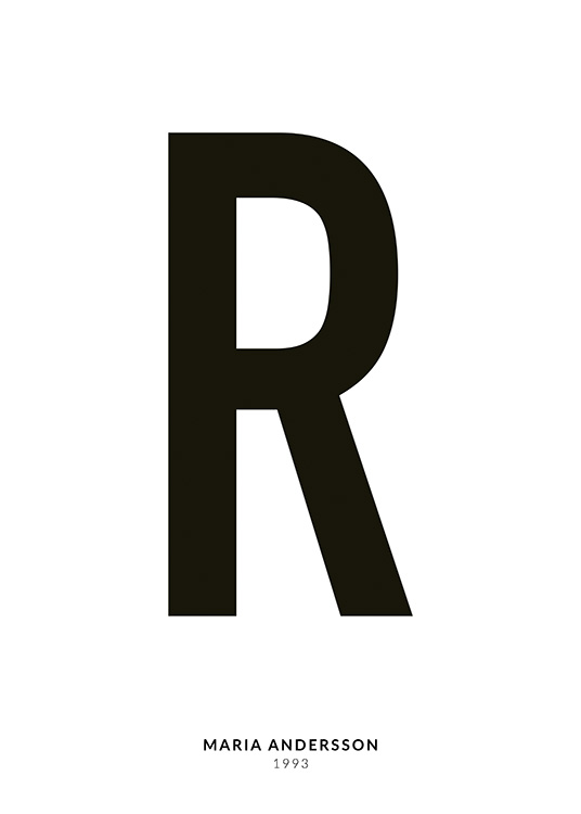 – A minimalistic text poster with the Letter R and smaller text underneath on a white background