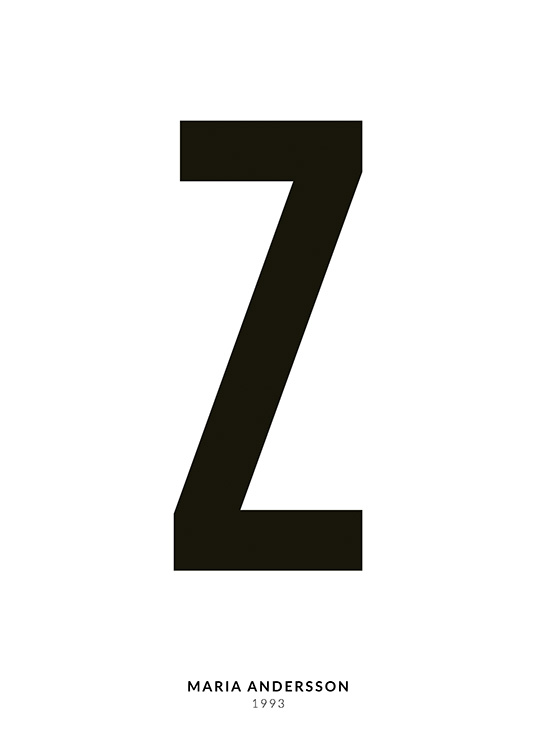 – A minimalistic text poster with the Letter Z and smaller text underneath on a white background