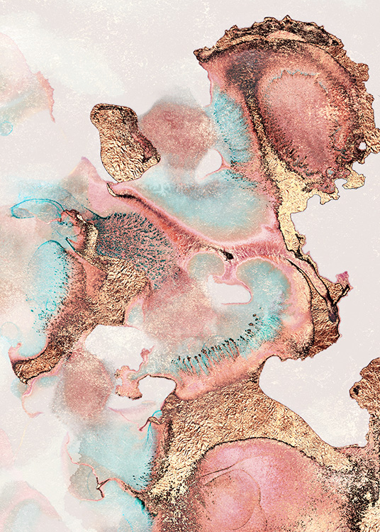 – Abstract painting in pink, gold and blue by Elisabeth Fredriksson
