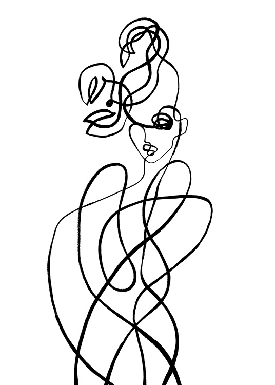  – Abstract illustration in line art of a body with claws above its head, inspired by the sign of Scorpio