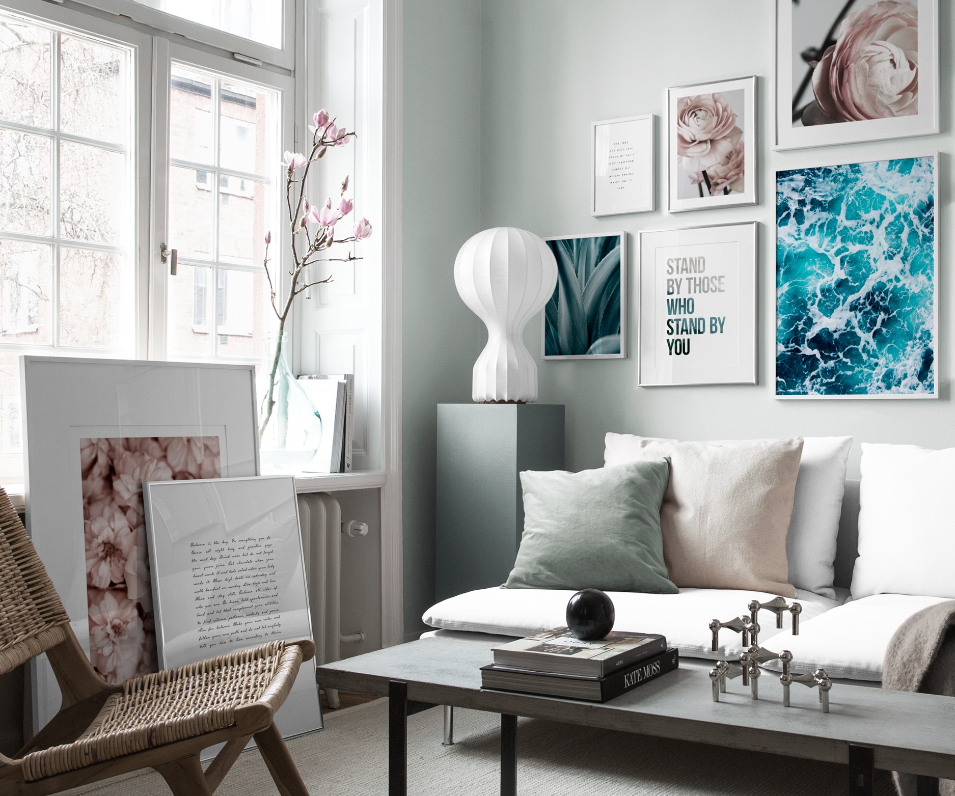 Stylish gallery wall in living room