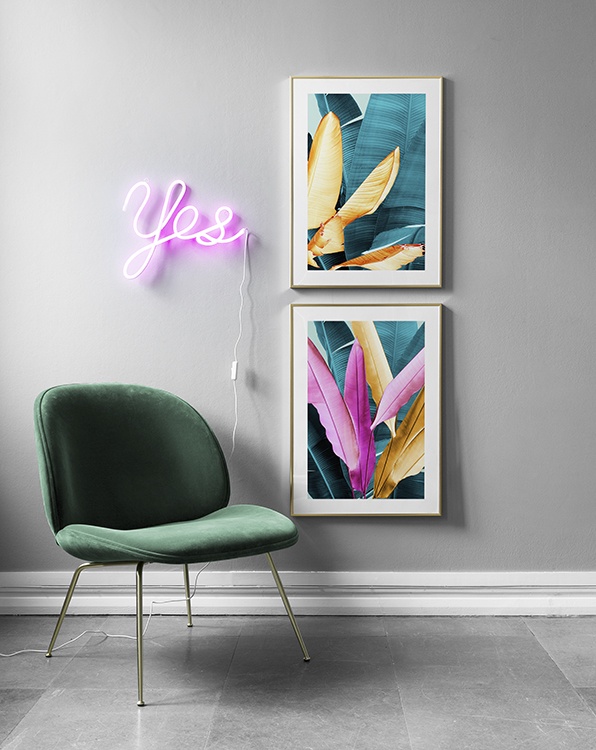 Trendy hall with neon colours