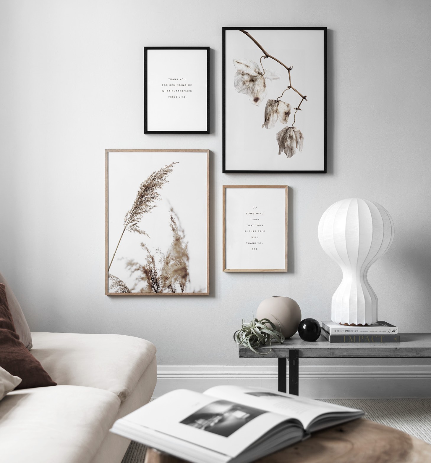 Calm natural décor, posters in earthy colours