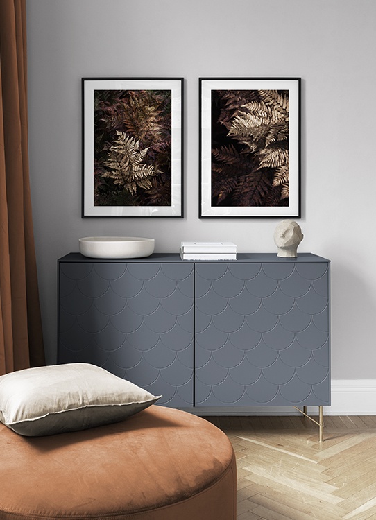 Autumnal poster pairs with golden leaves, perfect décor for the living room in autumn