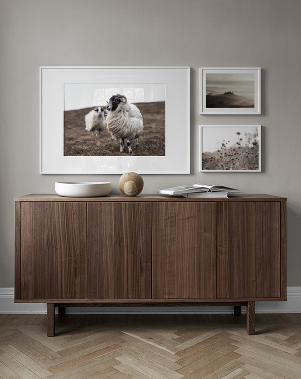 Nature-inspired décor, gallery wall with landscapes and animals