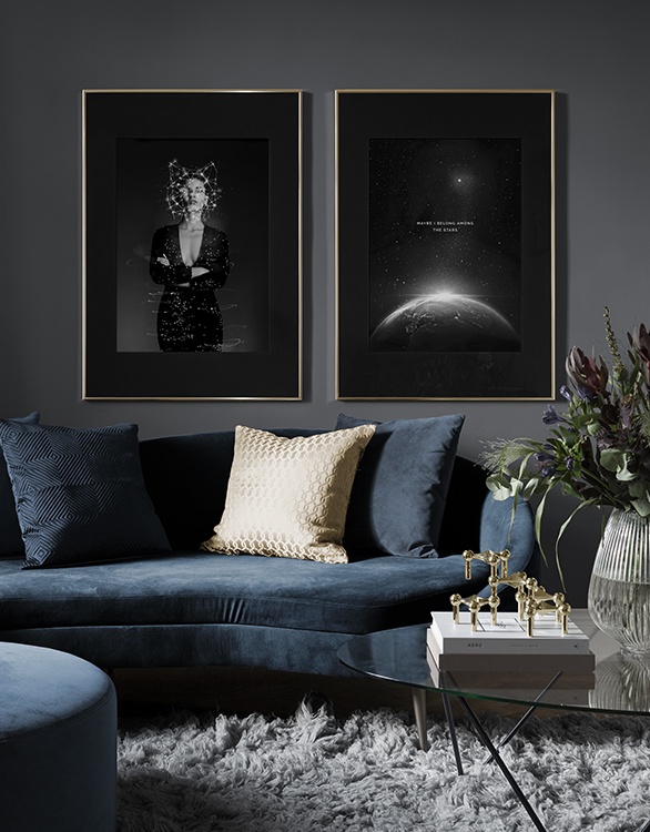 Trendy dark posters with space theme for living room