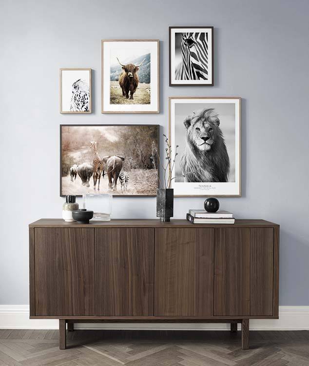 Gallery wall with animal designs