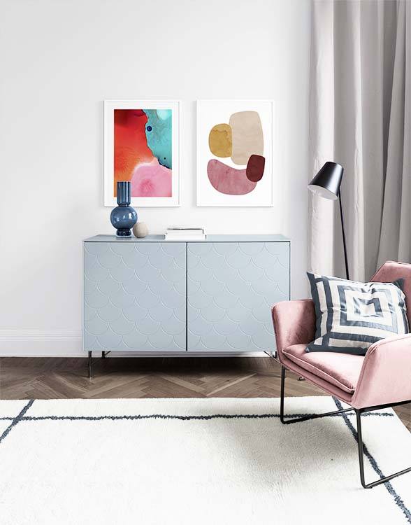 Living room with abstract art
