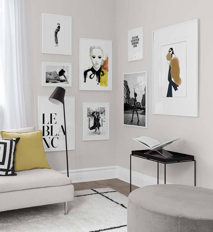 Gallery wall with fashion prints