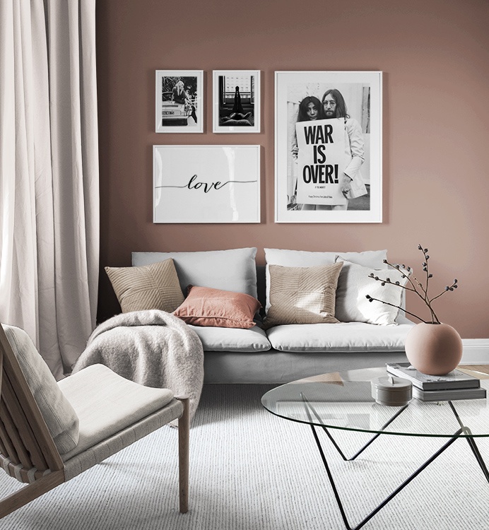 Black-and-white art in living room