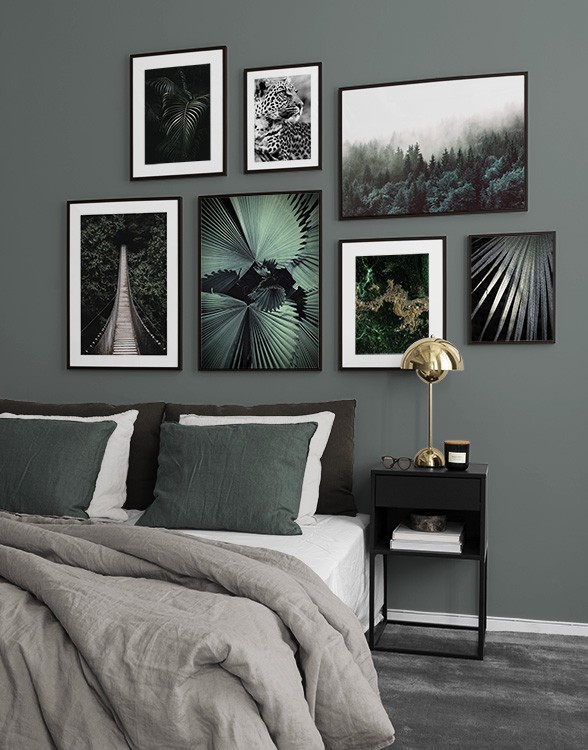 Nature design in dark-green bedroom
