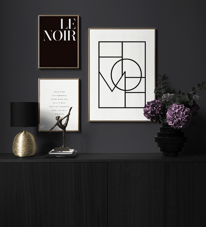 Minimalist gallery wall in black and white