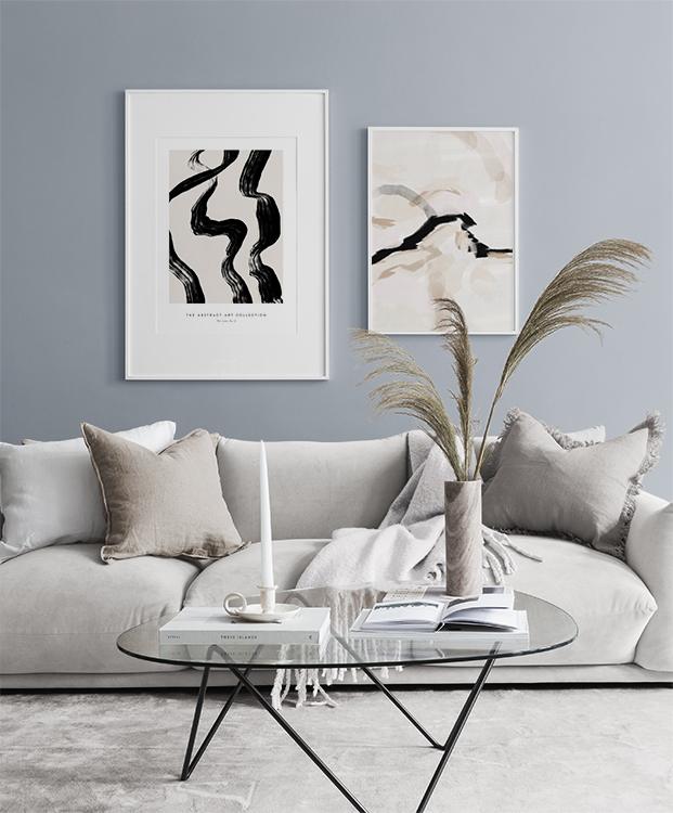 Abstract art prints in beige for living room